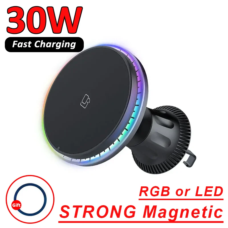Magnetic Wireless Car Charger RGB – Fast 30W Charging Mount